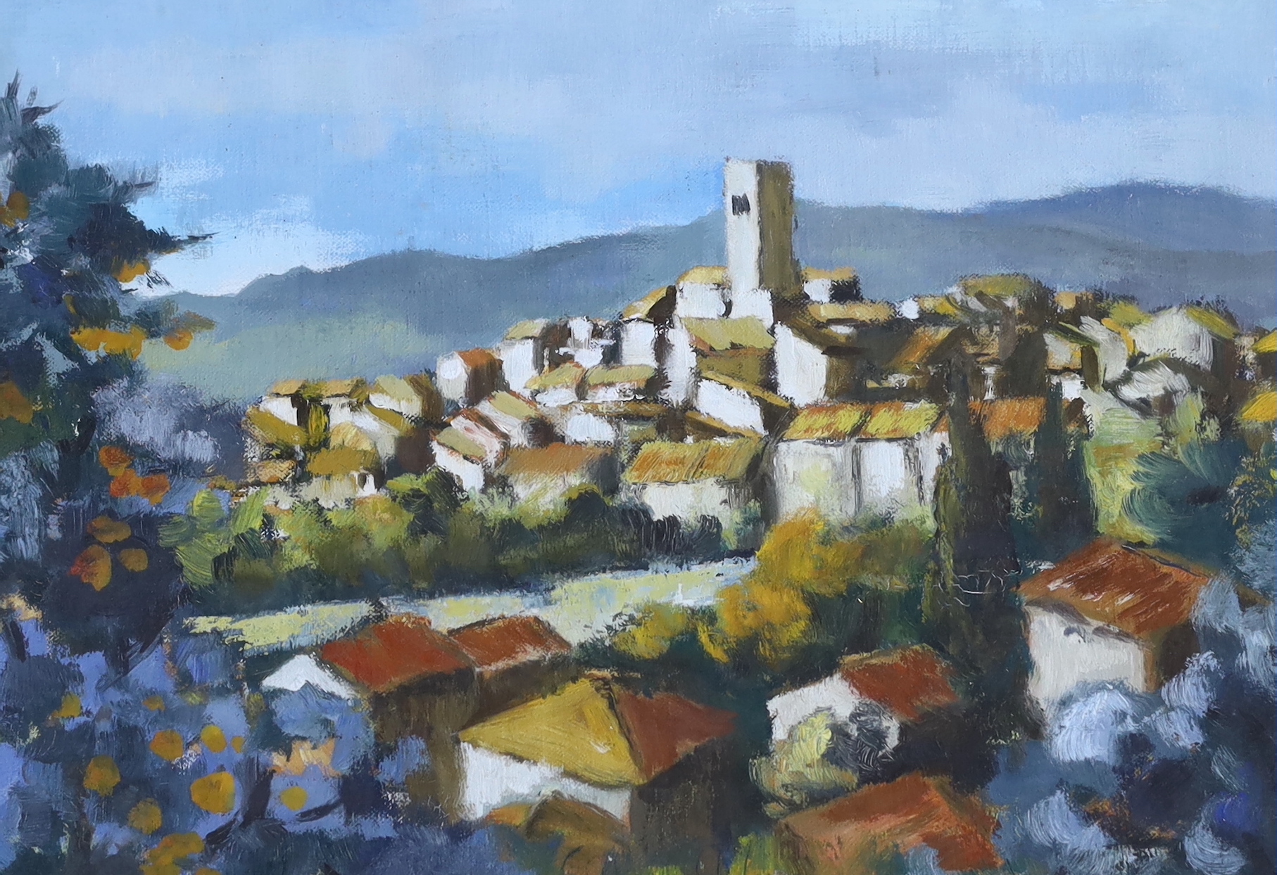 Impressionist oil, Italian townscape with villas, indistinctly signed, possibly Catherine Mou…?, 23 x 33cm